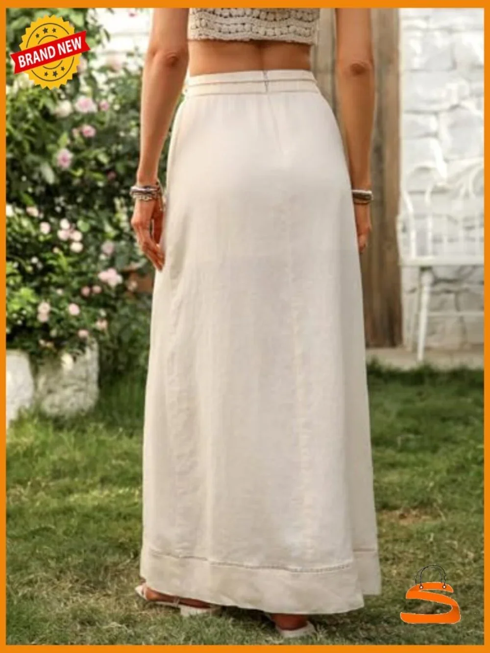 100% Linen Maxi Skirt with Detachable Tassel Belt A-Line Wrap